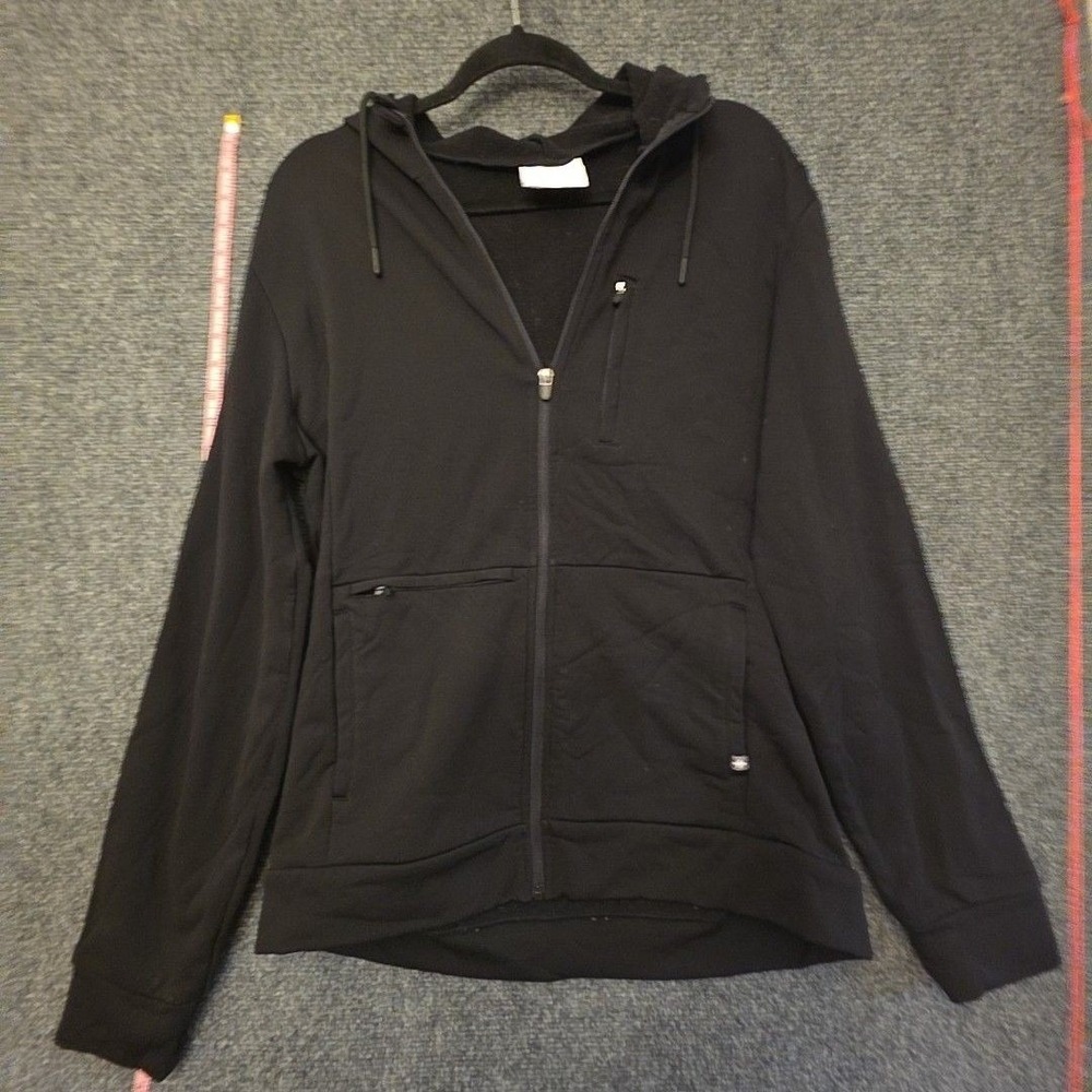 FIGS Hoodie Womens L Black Full Zip Fleece Lined Workwear Jacket Pockets Stretch